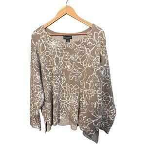 Cynthia Rowley Floral Knit Sweater US 2X Brown & White Rayon/Polyester/Nylon‎